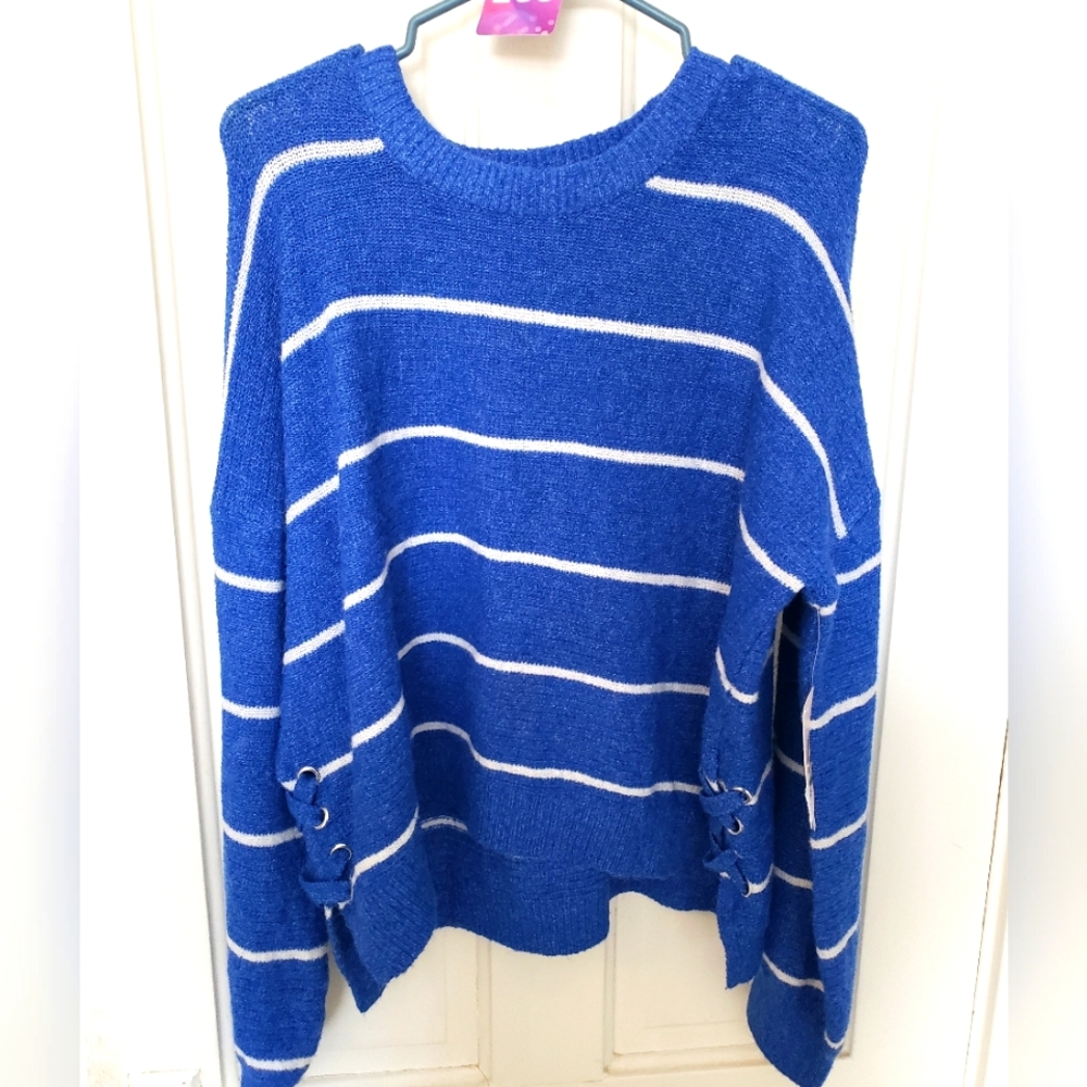 Nautical Blue and White Striped Crew Neck Sweater